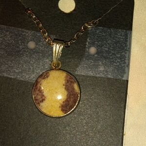 Elegant Gold and Brown Pendant Necklace Hand Made Nebraska River Rock